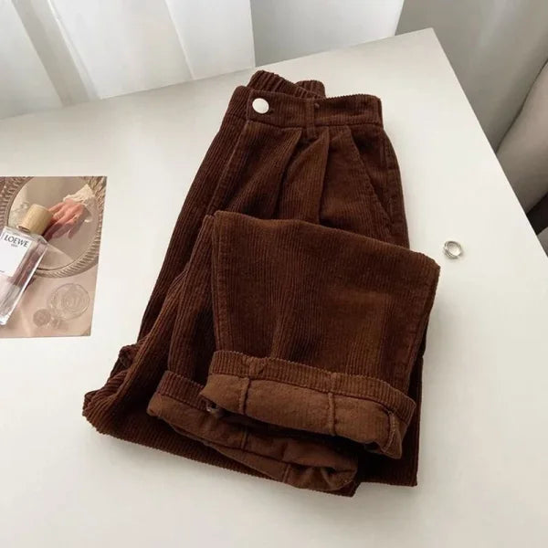 Retro High Waist Corduroy Pants for Women – Baggy Korean Fall Trousers - Coffee / S