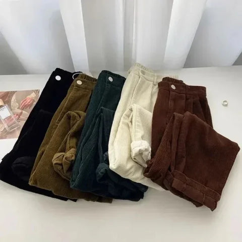 Retro High Waist Corduroy Pants for Women – Baggy Korean Fall Trousers