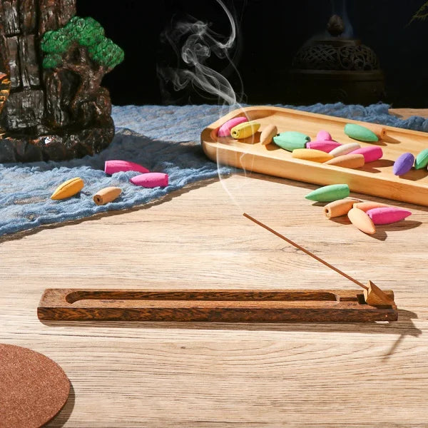 Retro Natural Bamboo Wooden Incense Holder with Elegant Ash Catcher - Himpall