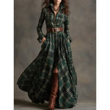 Retro Plaid Shirt Dress with Size Chart and Pockets for Women - No 2 Green / L / Without a belt - Hair Remover