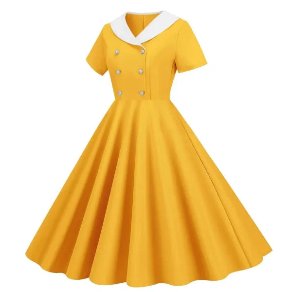Retro Plaid Vintage Dresses From the 50s 60s and 70s - Yellow / L / United States