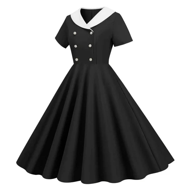 Retro Plaid Vintage Dresses From the 50s 60s and 70s - Black / L / United States