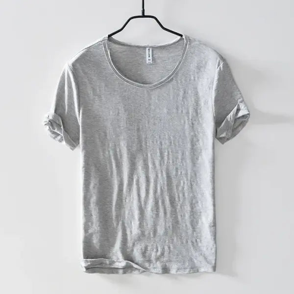 Retro Raw Edge T-Shirt for Men 100% Cotton Lightweight,Breathable,Slim-fit Monochromatic O-Neck Casual Basic Top