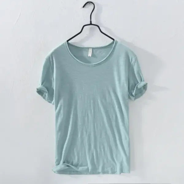 Retro Raw Edge T-Shirt for Men 100% Cotton Lightweight,Breathable,Slim-fit Monochromatic O-Neck Casual Basic Top