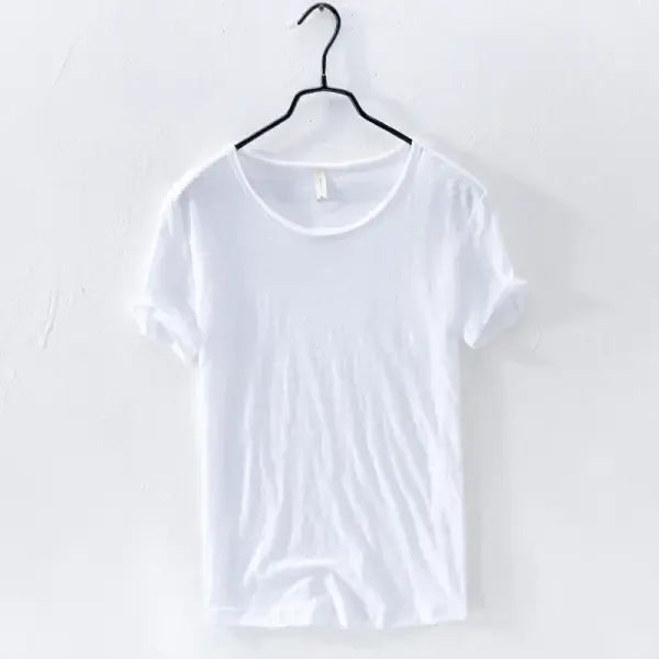 Retro Raw Edge T-Shirt for Men 100% Cotton Lightweight,Breathable,Slim-fit Monochromatic O-Neck Casual Basic Top