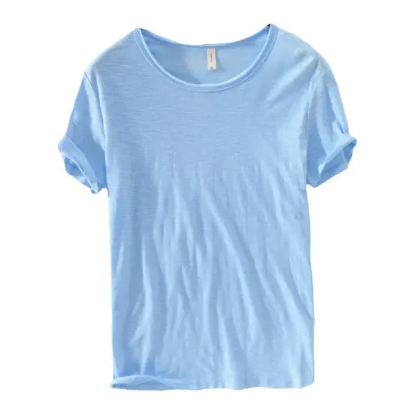 Retro Raw Edge T-Shirt for Men 100% Cotton Lightweight,Breathable,Slim-fit Monochromatic O-Neck Casual Basic Top
