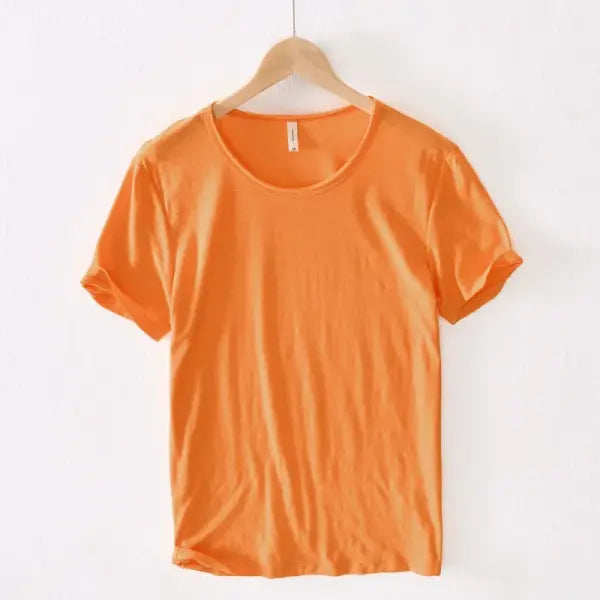 Retro Raw Edge T-Shirt for Men 100% Cotton Lightweight,Breathable,Slim-fit Monochromatic O-Neck Casual Basic Top