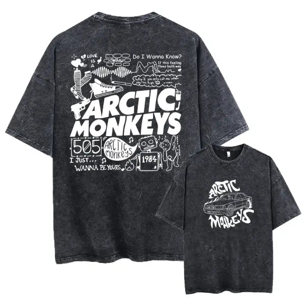 Retro Rock Arctic Monkeys Music Album Graphic T-Shrit Men’s Vintage Washed Oversized Short Sleeve T Shirt Y2k Hip Hop