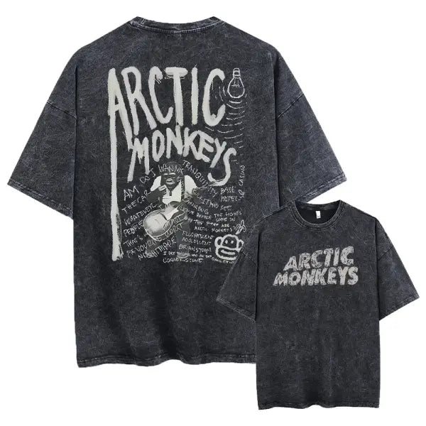 Retro Rock Arctic Monkeys Music Album Graphic T-Shrit Men’s Vintage Washed Oversized Short Sleeve T Shirt Y2k Hip Hop