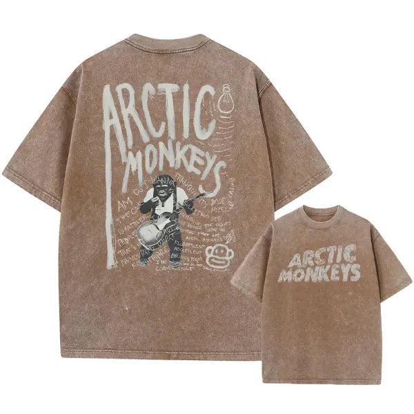 Retro Rock Arctic Monkeys Music Album Graphic T-Shrit Men’s Vintage Washed Oversized Short Sleeve T Shirt Y2k Hip Hop