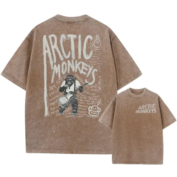 Retro Rock Arctic Monkeys Music Album Graphic T-Shrit Men’s Vintage Washed Oversized Short Sleeve T Shirt Y2k Hip Hop