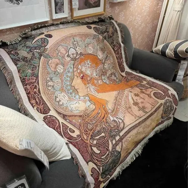 Retro Village Sofa Blanket Cotton Thread Throw Christmas Living Room Leisure Sofa Cover Winter Knitted New Years Gifts