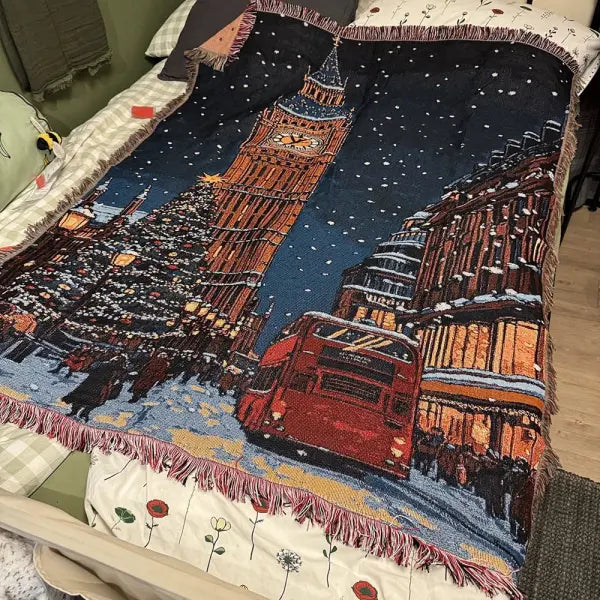 Retro Village Sofa Blanket Cotton Thread Throw Christmas Living Room Leisure Sofa Cover Winter Knitted New Years Gifts