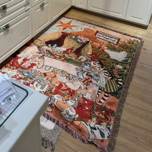 Retro Village Sofa Blanket Cotton Thread Throw Christmas Living Room Leisure Sofa Cover Winter Knitted New Years Gifts