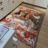 Retro Village Sofa Blanket Cotton Thread Throw Christmas Living Room Leisure Sofa Cover Winter Knitted New Years Gifts