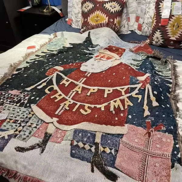 Retro Village Sofa Blanket Cotton Thread Throw Christmas Living Room Leisure Sofa Cover Winter Knitted New Years Gifts