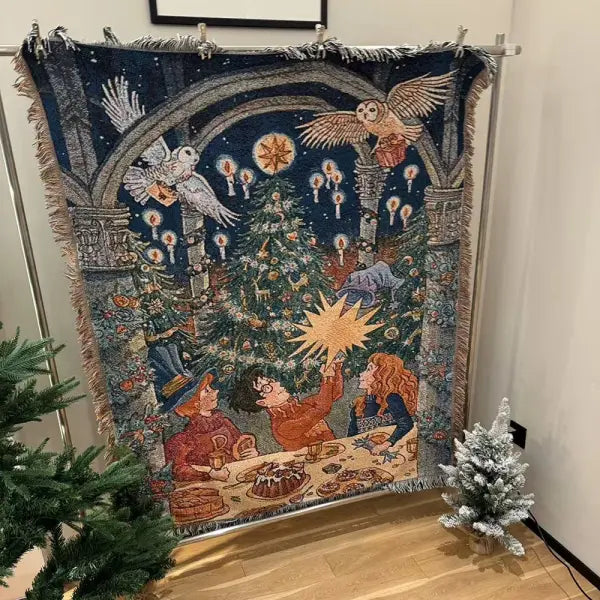 Retro Village Sofa Blanket Cotton Thread Throw Christmas Living Room Leisure Sofa Cover Winter Knitted New Years Gifts