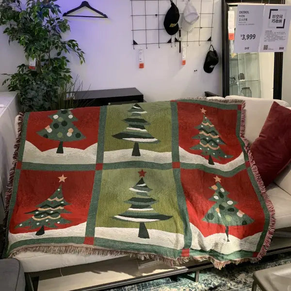 Retro Village Sofa Blanket Cotton Thread Throw Christmas Living Room Leisure Sofa Cover Winter Knitted New Years Gifts