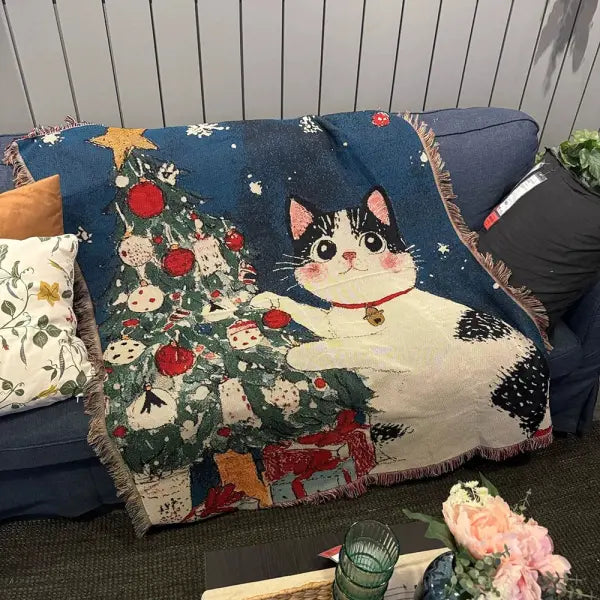 Retro Village Sofa Blanket Cotton Thread Throw Christmas Living Room Leisure Sofa Cover Winter Knitted New Years Gifts