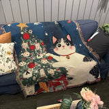 Retro Village Sofa Blanket Cotton Thread Throw Christmas Living Room Leisure Sofa Cover Winter Knitted New Years Gifts