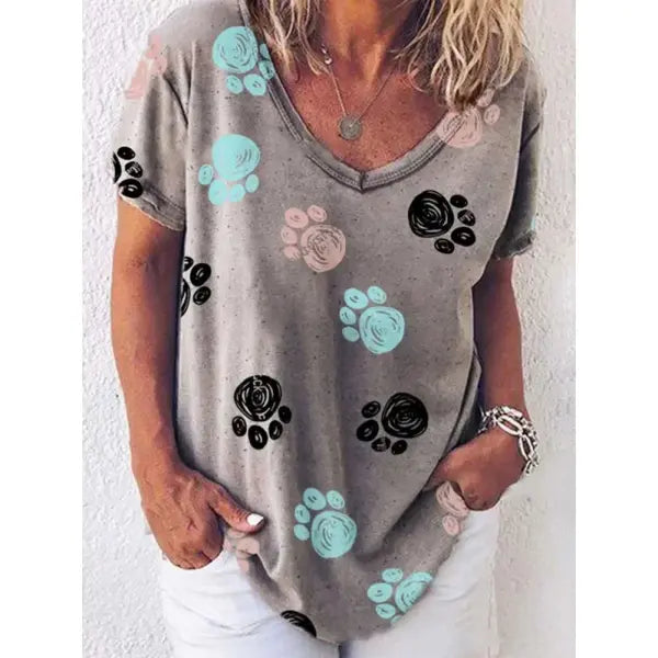 Women’s Retro Anime Cat Graphic T-Shirt – Harajuku V-Neck Summer Tee Kawaii Aesthetic Oversized Blouse Vintage Japanese
