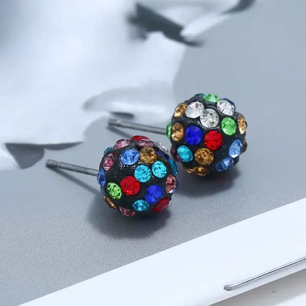 Rhinestone Lucky Ball Earrings Crystal Zinc Alloy Wedding Fashion Studs - blue color