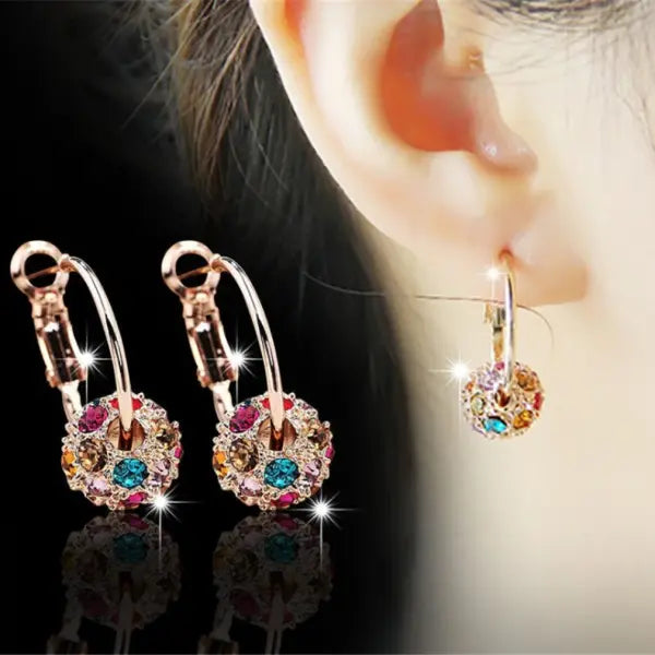 Rhinestone Lucky Ball Transfer Bead Earrings Fashion Jewelry Crystal Ball Earrings For Women Party Wedding Jewelry Stud