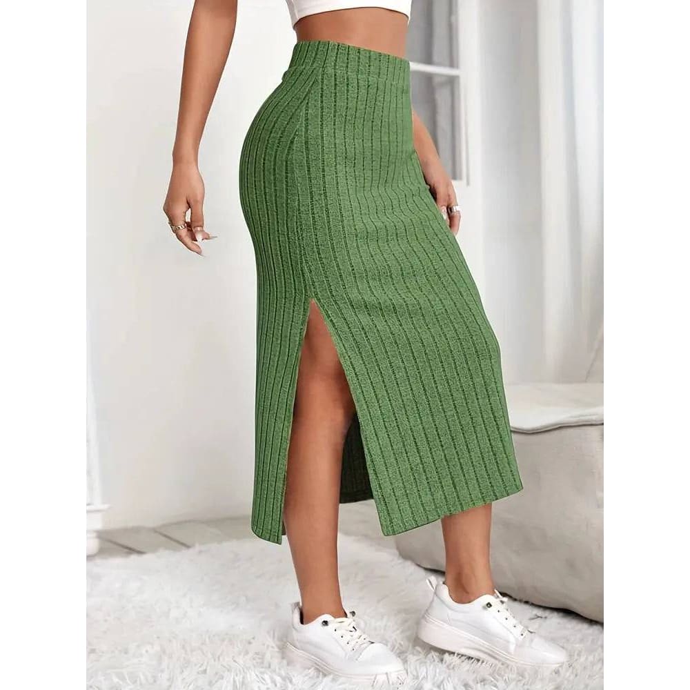 Ribbed Knit Side Split Skirt: Casual Elegance with a Sexy High Waist