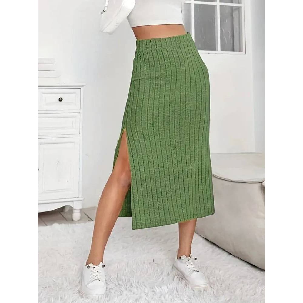 Ribbed Knit Side Split Skirt: Casual Elegance with a Sexy High Waist