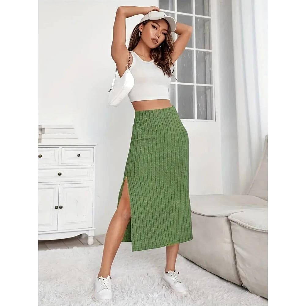 Ribbed Knit Side Split Skirt: Casual Elegance with a Sexy High Waist