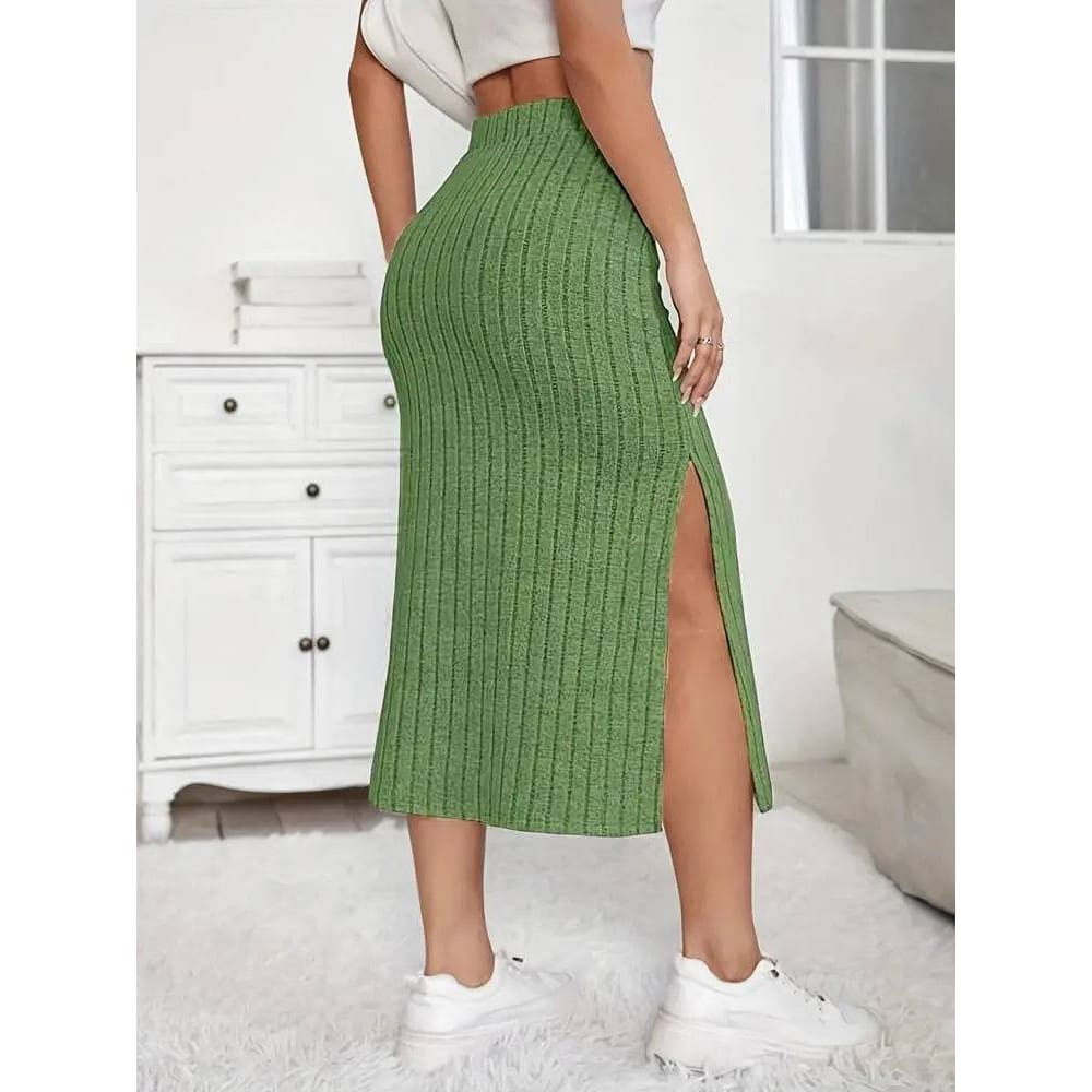 Ribbed Knit Side Split Skirt: Casual Elegance with a Sexy High Waist