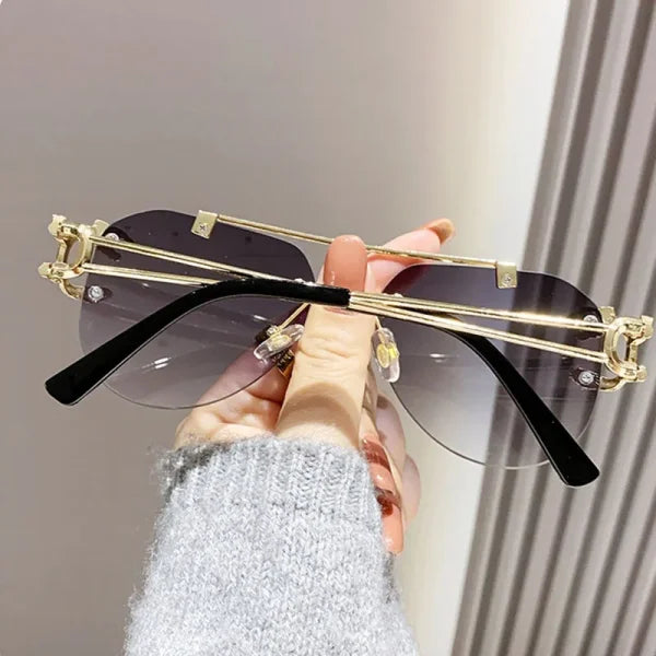 Rimless Designer Sunglasses – Trendy Luxe Vintage Glasses for Women