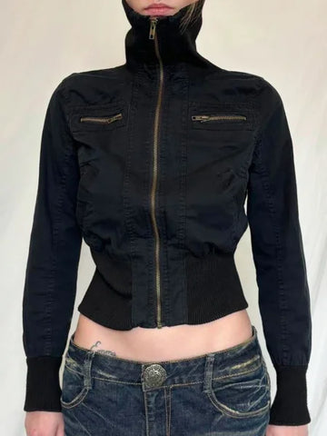 Rockmore Vintage Cropped Jacket for Y2K Harajuku Streetwear - Himpall