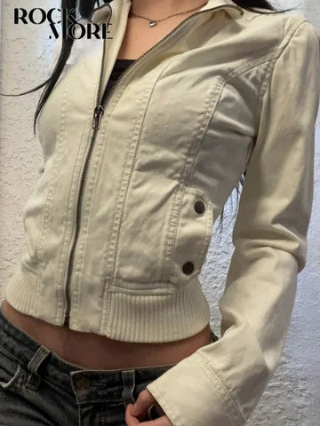 Rockmore Vintage Cropped Jacket for Y2K Harajuku Streetwear - Himpall