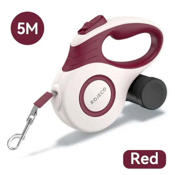 ROJECO automatic retractable extendable rope small dogs leash - Red / 5M