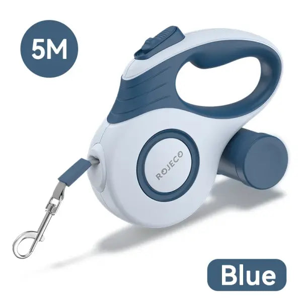 ROJECO automatic retractable extendable rope small dogs leash - Blue / 5M