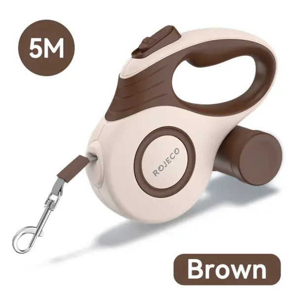 ROJECO automatic retractable extendable rope small dogs leash - Brown / 5M