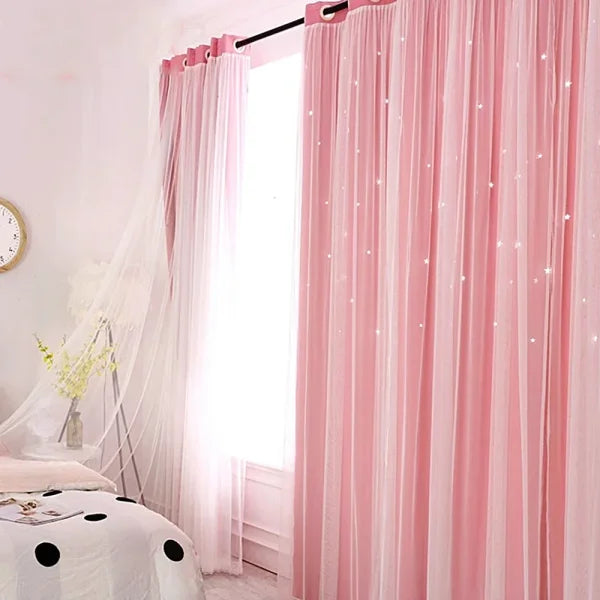 Romantic Sheer Kids Curtains – Double Layer Hollow-Out Stars Drapes - Himpall