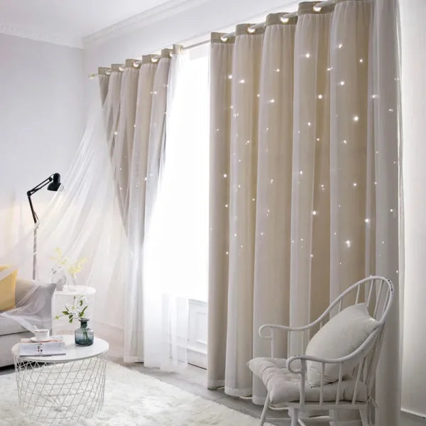 Romantic Sheer Kids Curtains – Double Layer Hollow-Out Stars Drapes - Himpall