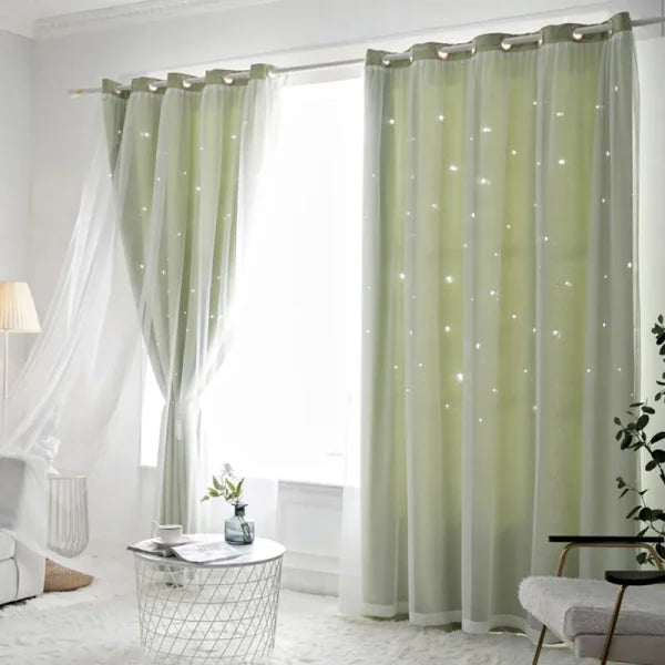 Romantic Sheer Kids Curtains – Double Layer Hollow-Out Stars Drapes - Himpall
