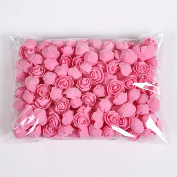 Package of pink roses 3cm foam wedding decorative flowers in clear plastic bag pieces Teddy Bear