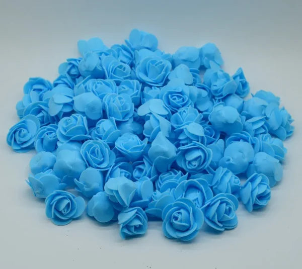 Cluster of bright blue roses 3cm foam wedding decorative flowers in teddy bear style pieces