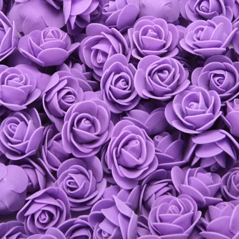 Multiple purple roses 3cm foam arranged in a clustered pattern for wedding decoration