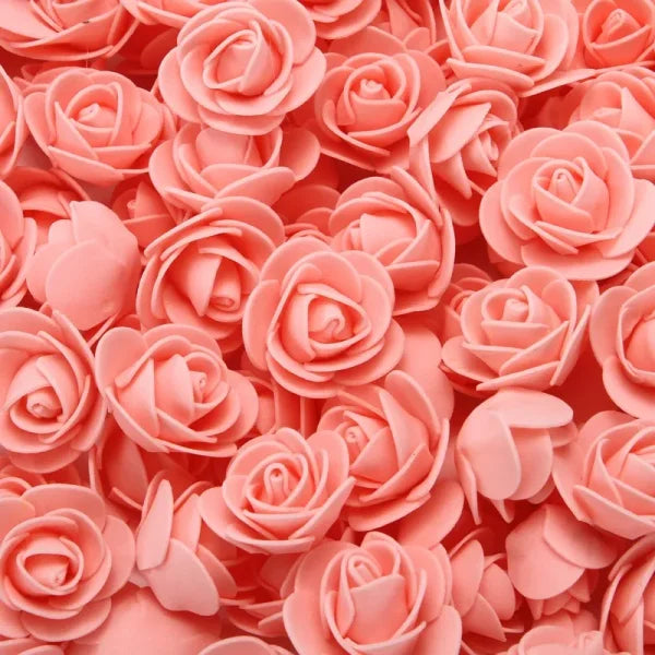 Cluster of coral-pink roses 3cm foam wedding decorative pieces in Teddy Bear style