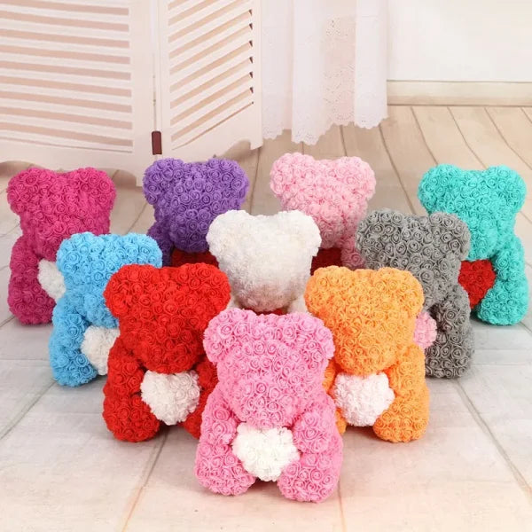 Colorful pieces teddy bear made from 3cm foam wedding decorative roses arranged together