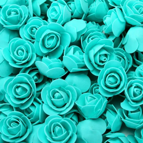 Cluster of turquoise-colored roses in full bloom for Roses 3cm Foam Wedding Decorative Pieces Teddy Bear