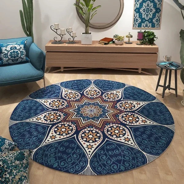 Round Ethnic Wave Carpet - Bohemian Mandala Rug for Living Room & Bedroom - SJR 5 / 60X60CM