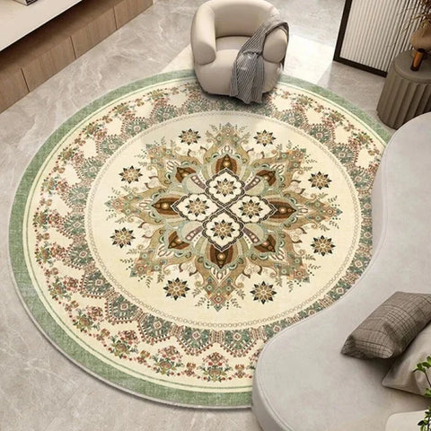 Round Ethnic Wave Carpet - Bohemian Mandala Rug for Living Room & Bedroom - SJR 3 / 100X100CM