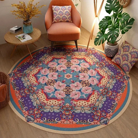 Round Ethnic Wave Carpet - Bohemian Mandala Rug for Living Room & Bedroom - SJR 6 / 100X100CM