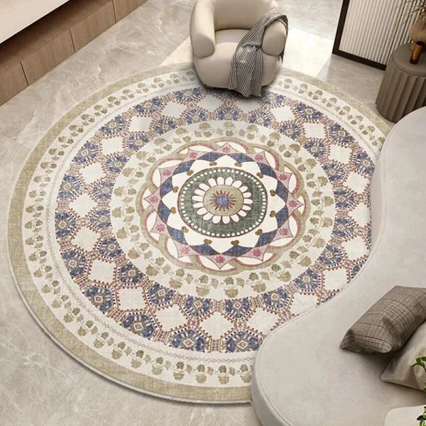 Round Ethnic Wave Carpet - Bohemian Mandala Rug for Living Room & Bedroom - SJR 4 / 60X60CM